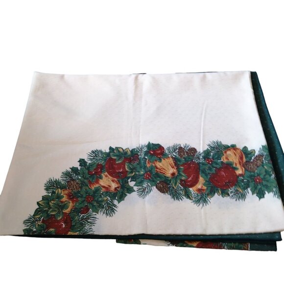Fashion Industries Christmas Rectangular Fruit Pinecone VTG Tablecloth 60 x 84 - Picture 1 of 7